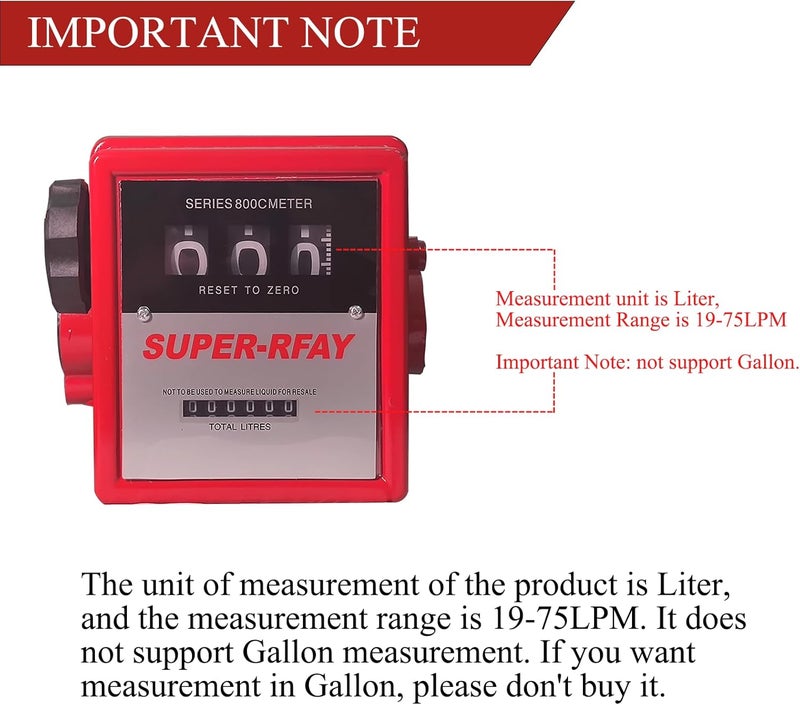 YFIXTOOL 1" Mechanical Fuel Meter 19-75 LPM, 3-Digital Aluminum Diesel Gasoline Flow Liter Meter for Fuel Transfer Pumps - Image 4